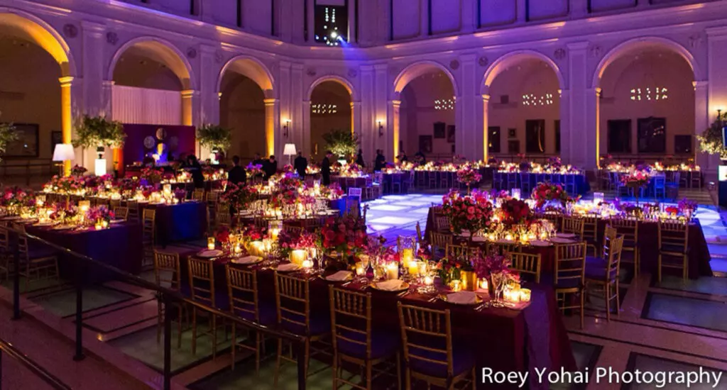 wedding venue, evening lighting, candles and floral, luxurious wedding details