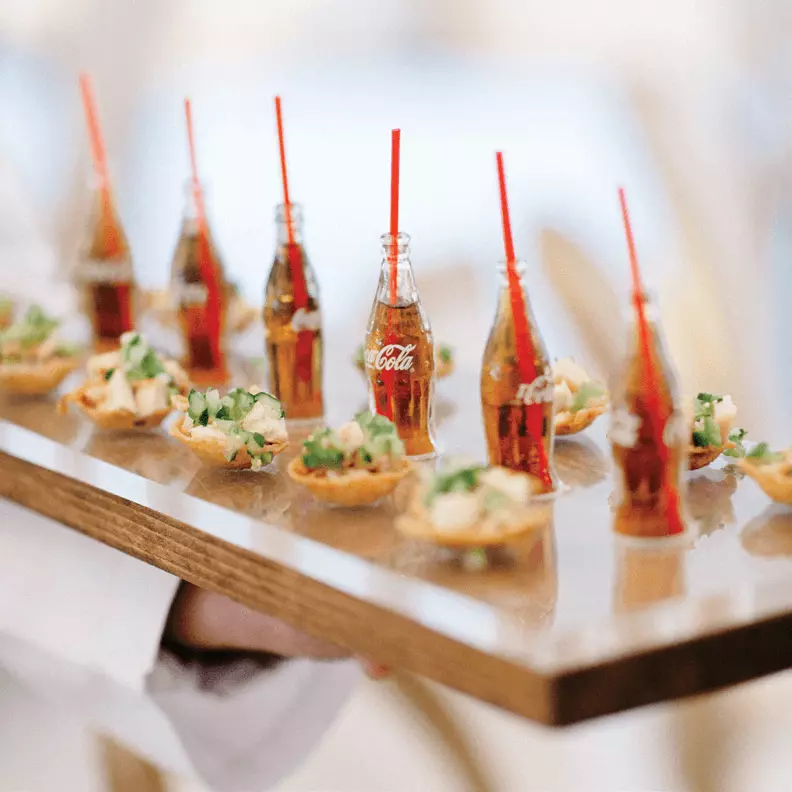 passed hors d'oeuvres, mini cocca cola bottles