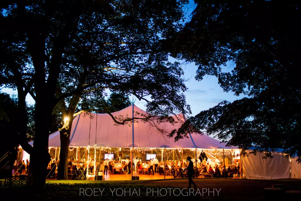 outdoor event tent at night